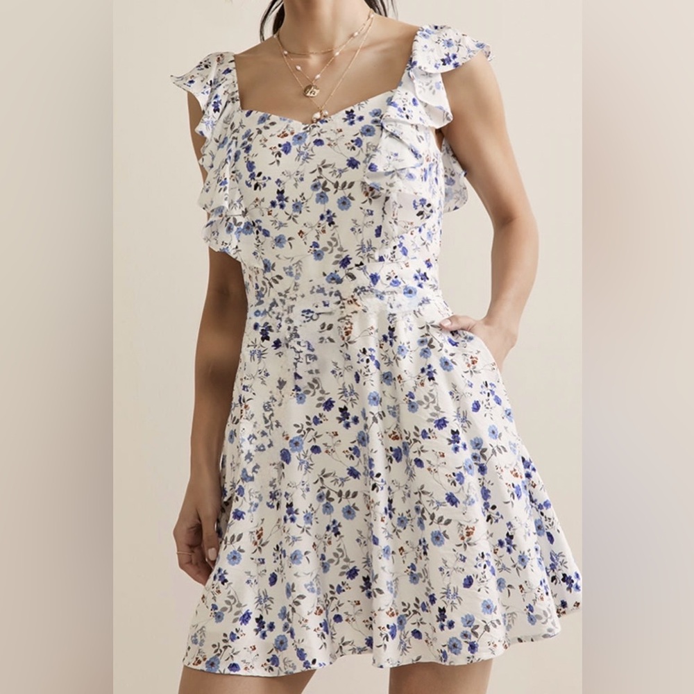 Francesca’s - Floral Ruffle Dress - Blue and White